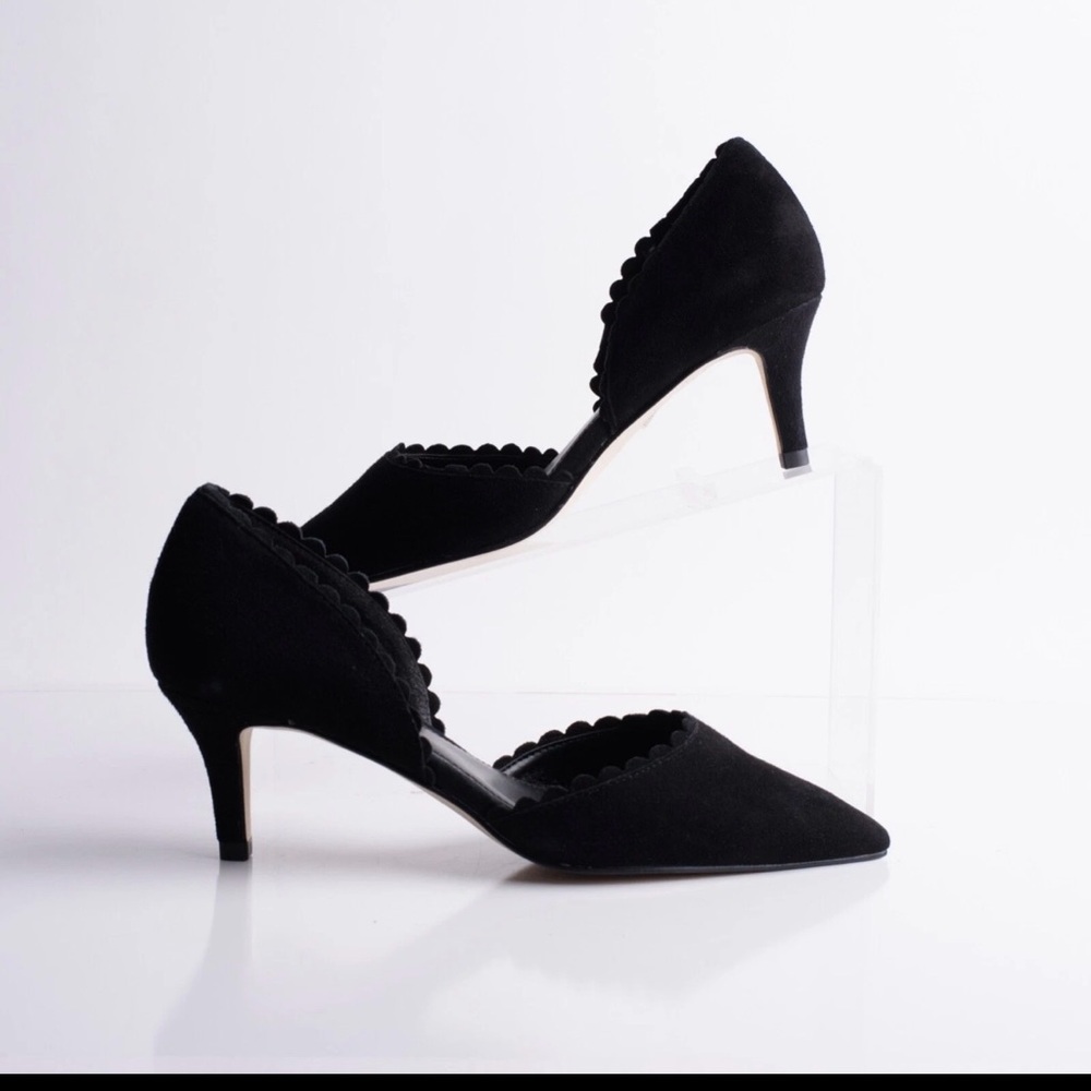 Pelle Black Kid Suede low heeled pump